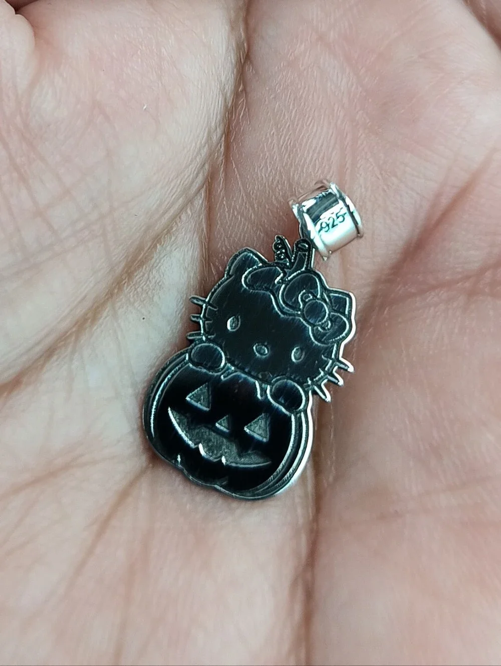 925 Sterling Silver Kitty Pumpkin Charm Pendant